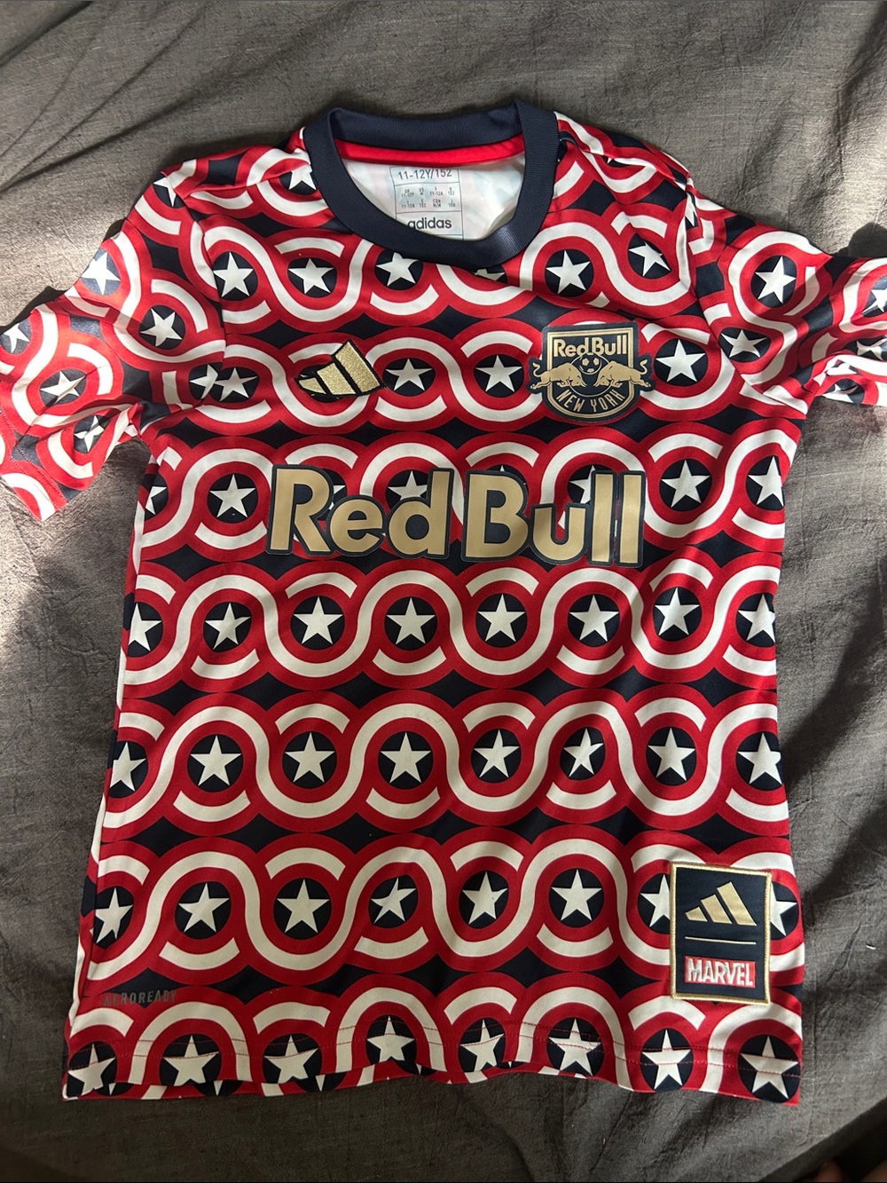 adidas Red/White/Navy Red Bull Marvel Kids Soccer Jersey